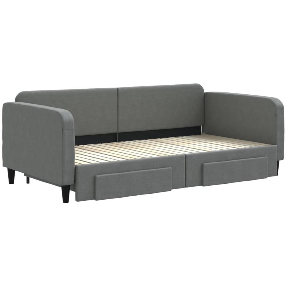 Divano Letto Estraibile Cassetti Grigio Scuro 100x200cm Tessuto - Foto 2