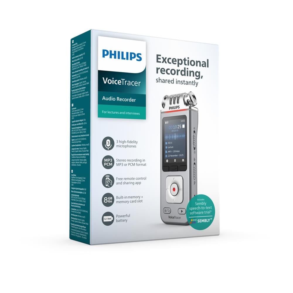 DVT4115 Digital Voice Tracer Flash card Cromo, Argento - Foto 8