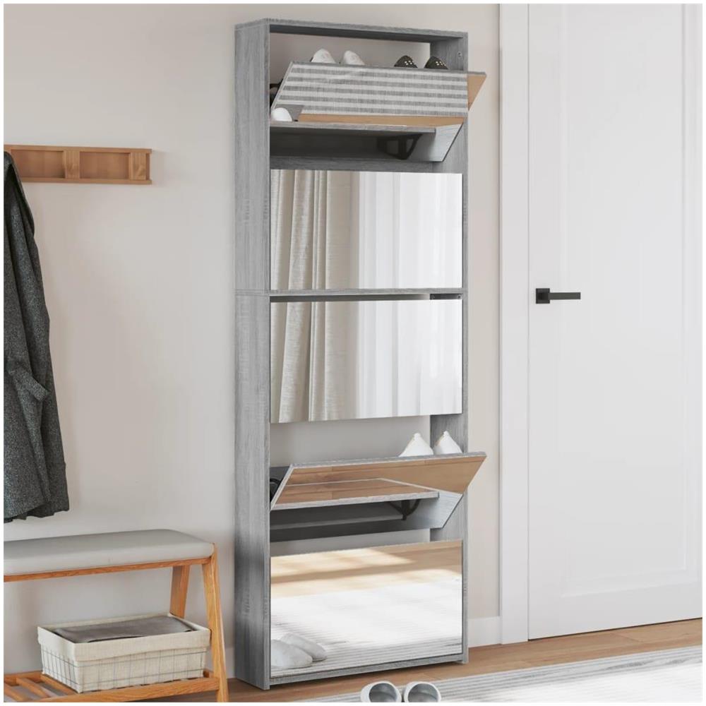 Scarpiera con Specchio a 5 Livelli Grigio Sonoma 63x17x169,5 cm - Foto 2
