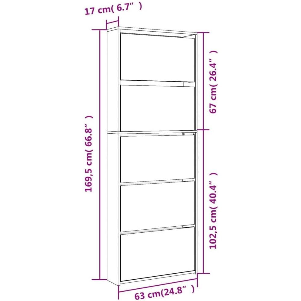 Scarpiera con Specchio a 5 Livelli Grigio Sonoma 63x17x169,5 cm - Foto 10