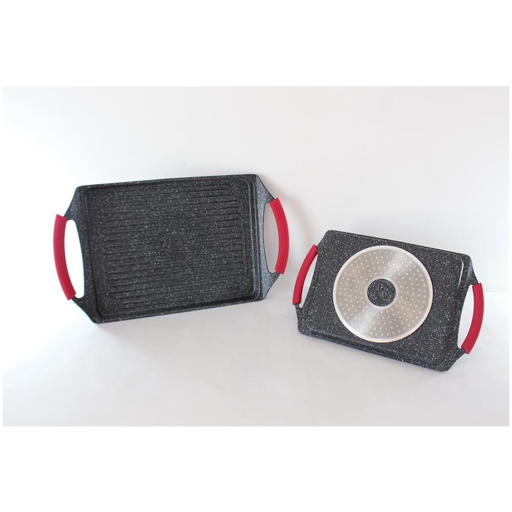 Griglia bistecchiera vulcanica antiaderente 46 cm con manici in silicone - Foto 1