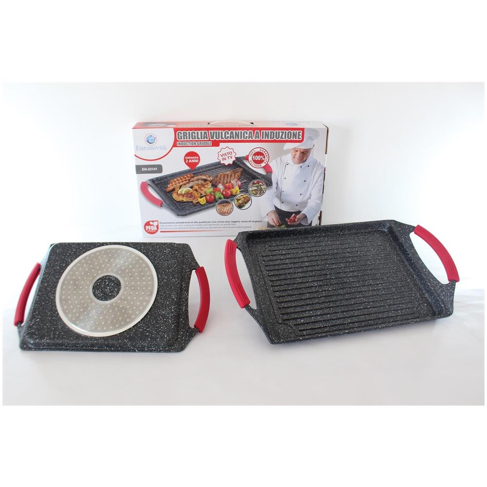 Griglia bistecchiera vulcanica antiaderente 46 cm con manici in silicone - Foto 2