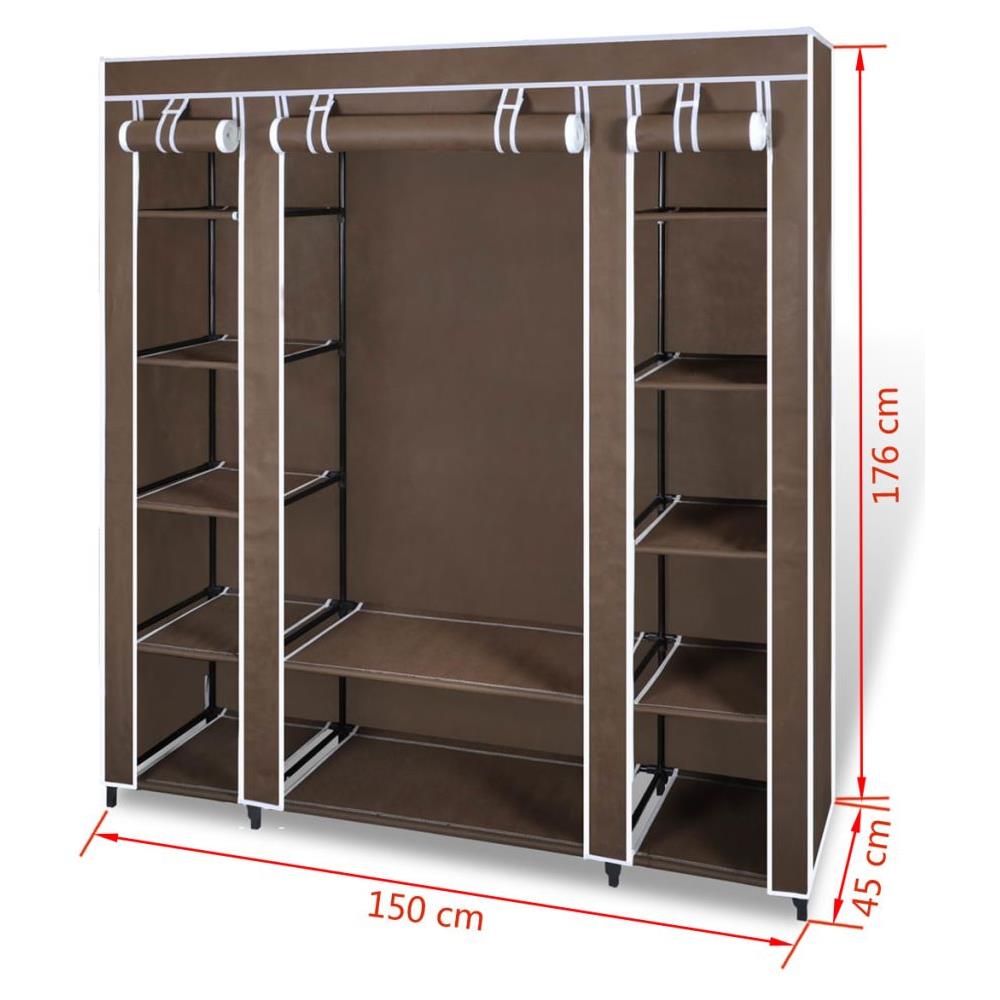 Armadio In Tessuto Con Compartimenti E Barre 45 X 150 X176 Cm Marrone - Foto 17