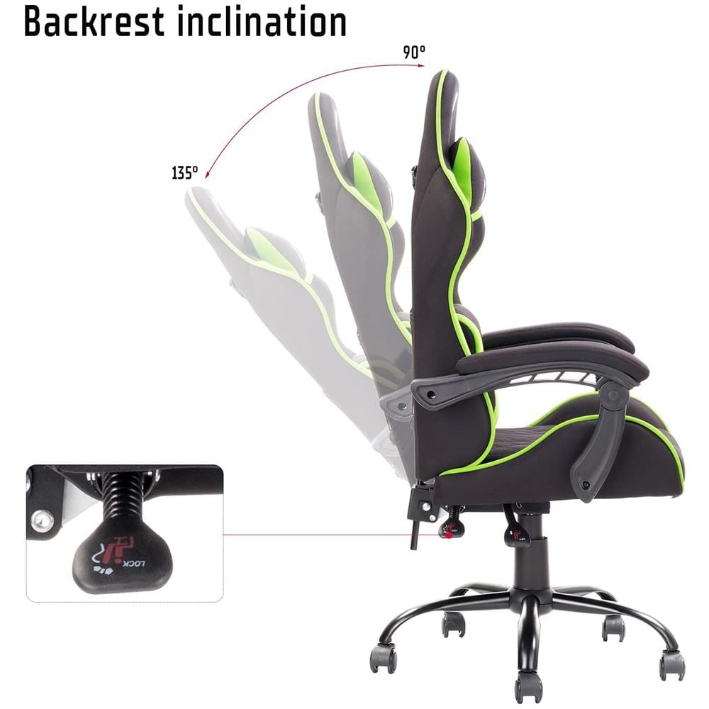 Gaming Chair RHOMBUS FF10 - Tessuto, Doppio Cuscino, Schienale Reclinabile, Nero Verde - Foto 2