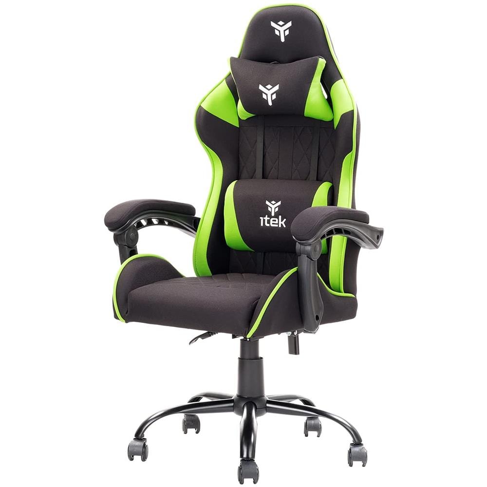 Gaming Chair RHOMBUS FF10 - Tessuto, Doppio Cuscino, Schienale Reclinabile, Nero Verde - Foto 1