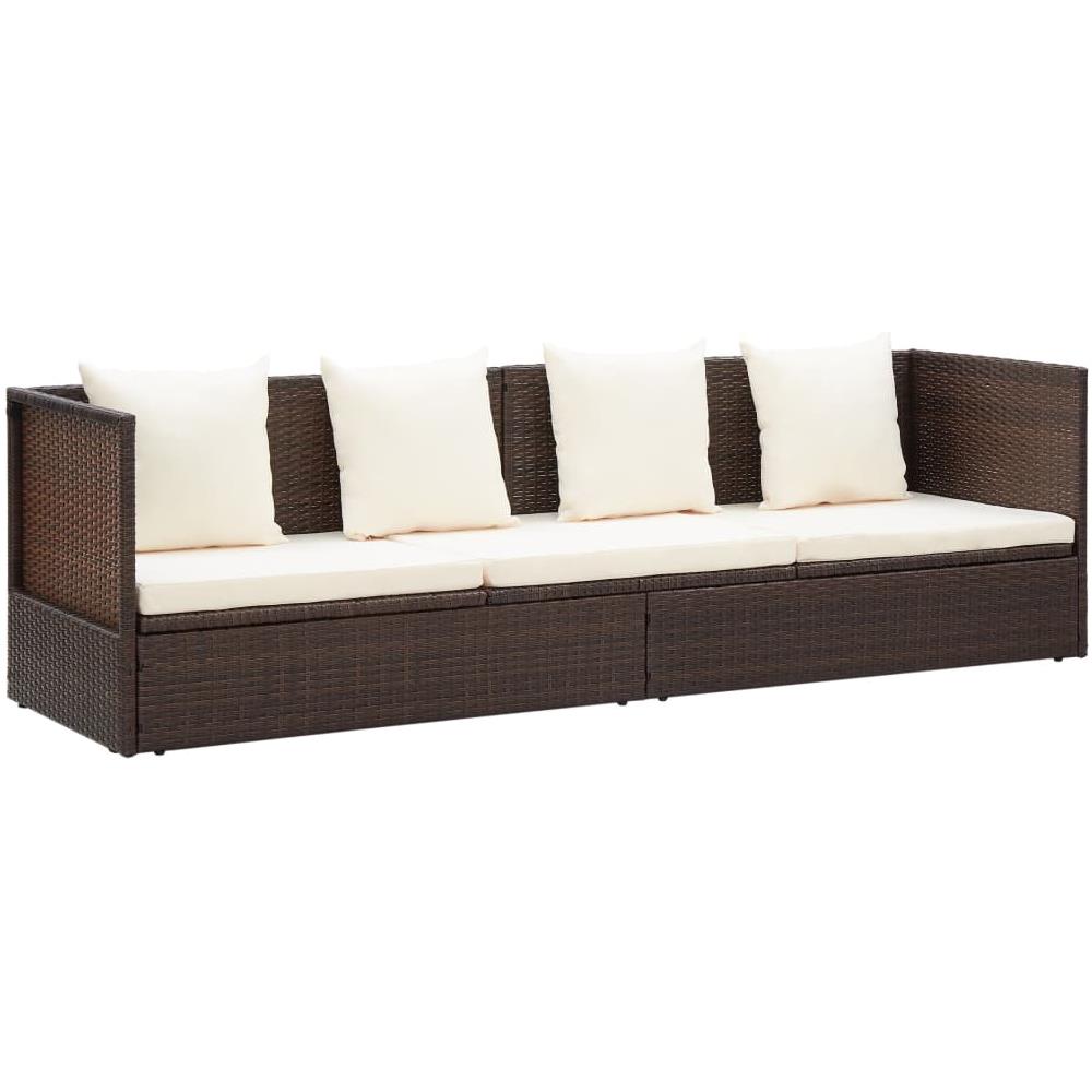 Lettino da Giardino con Cuscini in Polyrattan Marrone - Foto 2