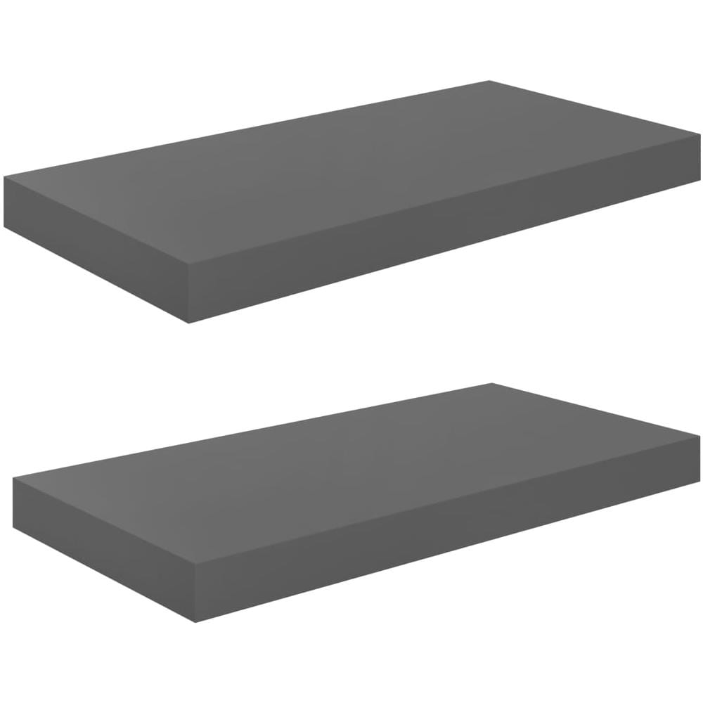 Scaffali A Parete 2 Pz Grigio Lucido 50x23x3,8 Cm In Mdf - Foto 2