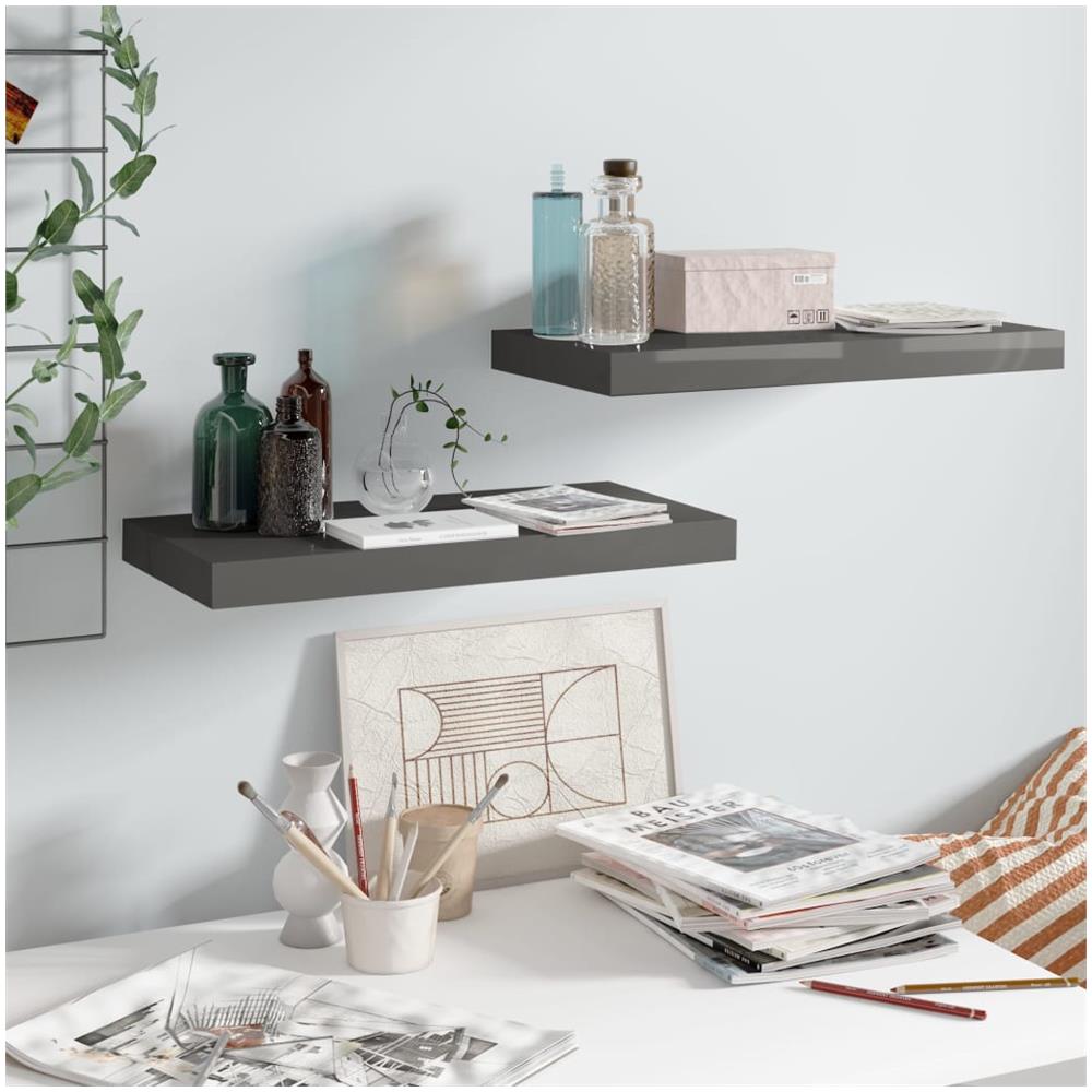 Scaffali A Parete 2 Pz Grigio Lucido 50x23x3,8 Cm In Mdf - Foto 1