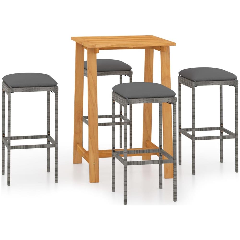 Set da Bar da Giardino 5 pz con Cuscini Grigio - Foto 1