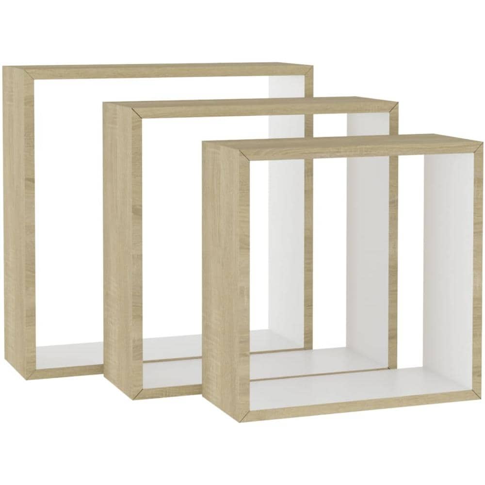 Mensole Da Parete A Cubo 3 Pz Bianco E Rovere Sonoma - Foto 2
