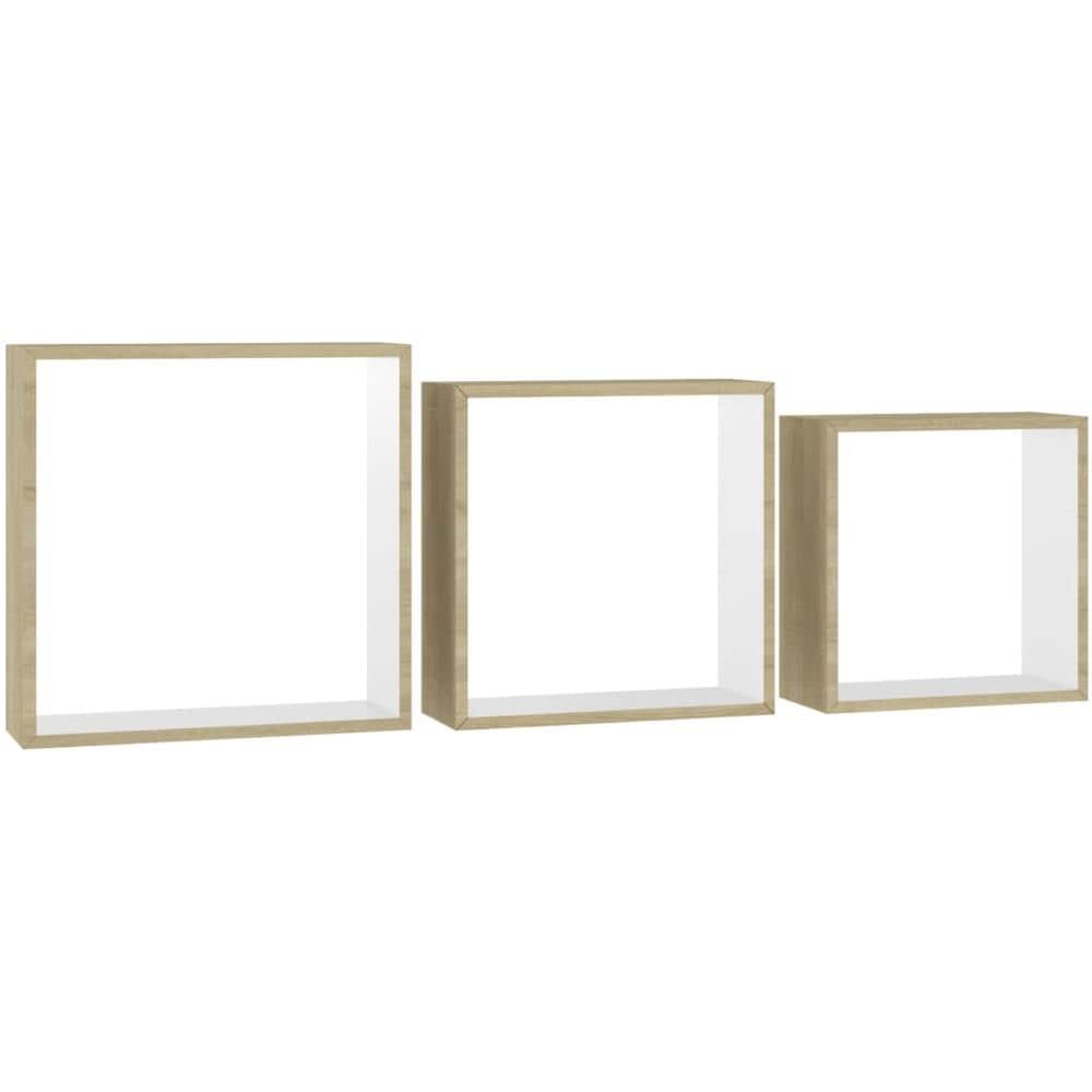 Mensole Da Parete A Cubo 3 Pz Bianco E Rovere Sonoma - Foto 3
