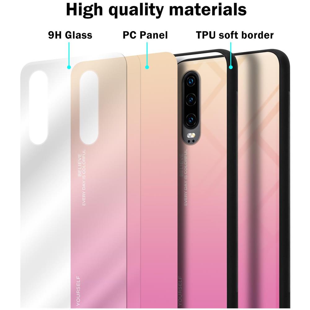 Custodia Compatibile Con Huawei P30 In Giallo - Rosa - Coperchio Protettivo Bicolore In Vetro Temperato E Silicone Tpu - Foto 7