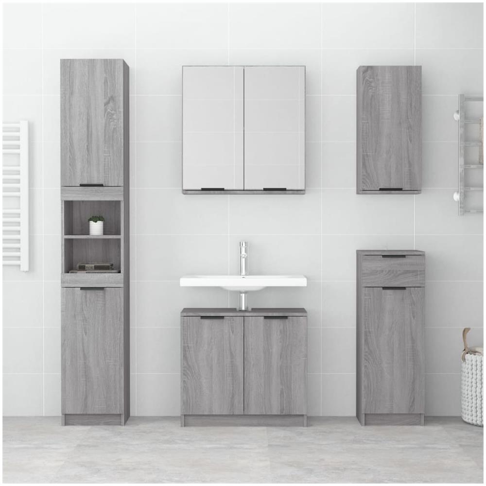 Armadietto A Specchio Da Bagno Grigio Sonoma 64x20x67 Cm - Foto 3