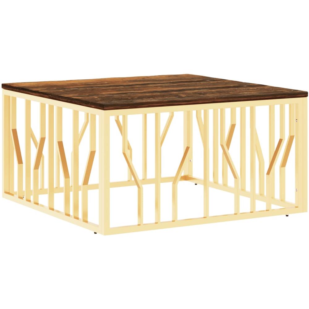 Tavolino Salotto Oro In Acciaio E Legno Massello Di Recupero - Foto 1