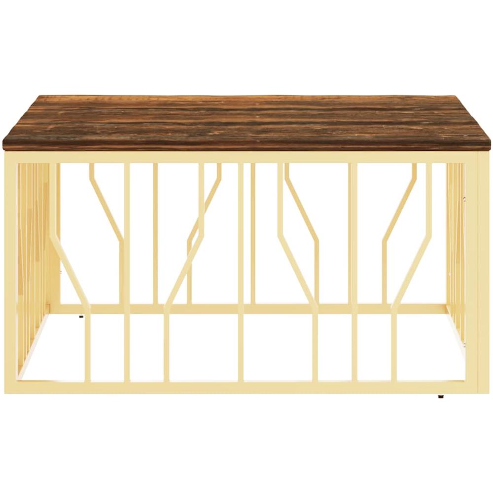 Tavolino Salotto Oro In Acciaio E Legno Massello Di Recupero - Foto 5