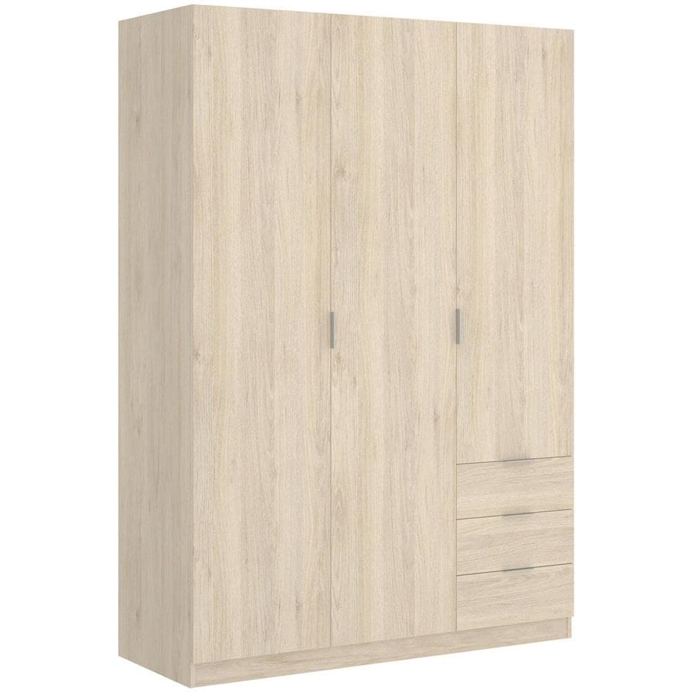 Guardaroba Cimone, Mobile Appendiabiti Per Camera Da Letto, Armadio A 3 Ante Battenti E 3 Cassetti, 121x52h184 Cm, Rovere - Foto 2