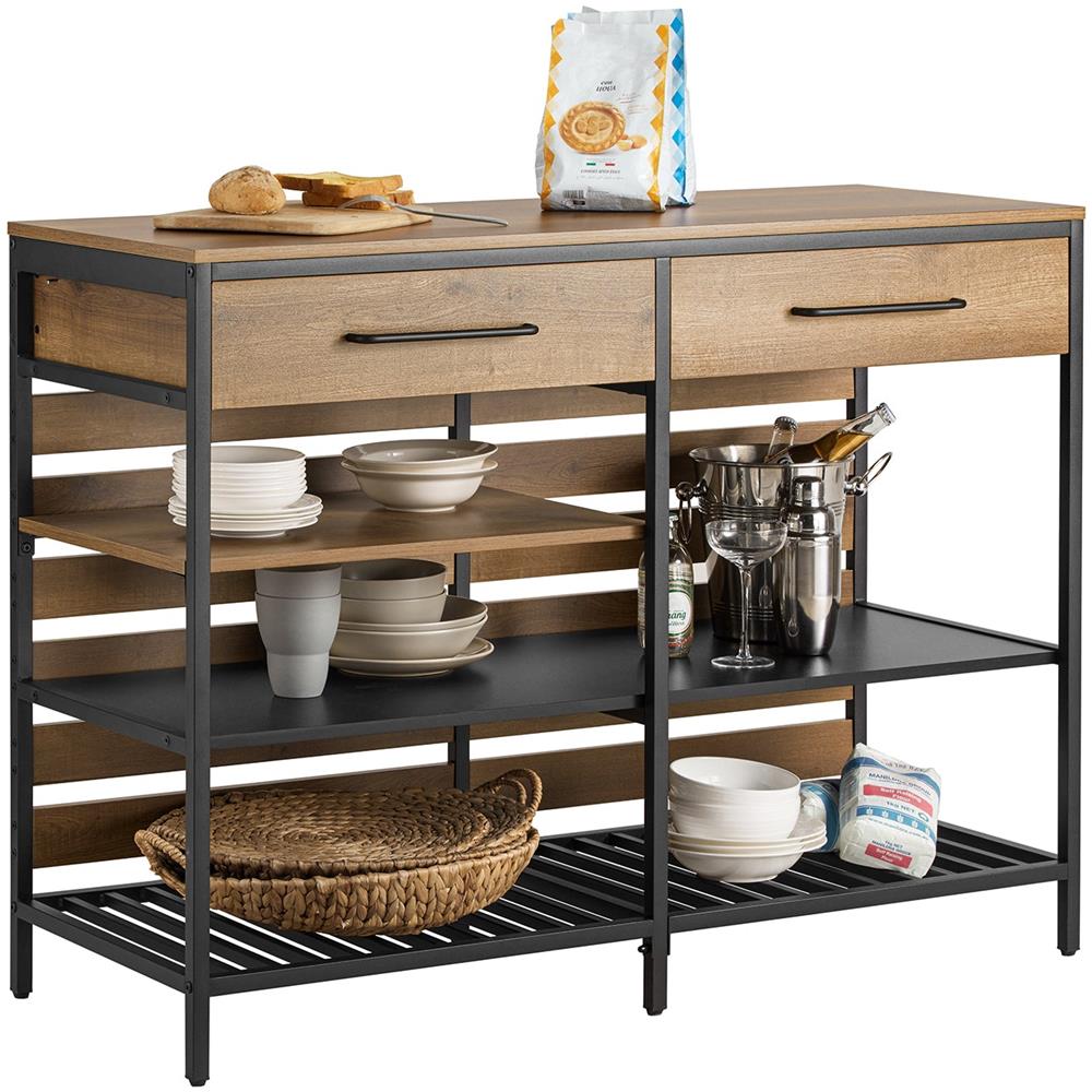 Credenza Isola Cucina Con 1 Cassetto E 5 Ripiani Aperti Cassettiera Credenza Ingresso Tavolo Bar Multifunzionale Stile Vintage 120x45x91cm Fsb85-pf - Foto 1