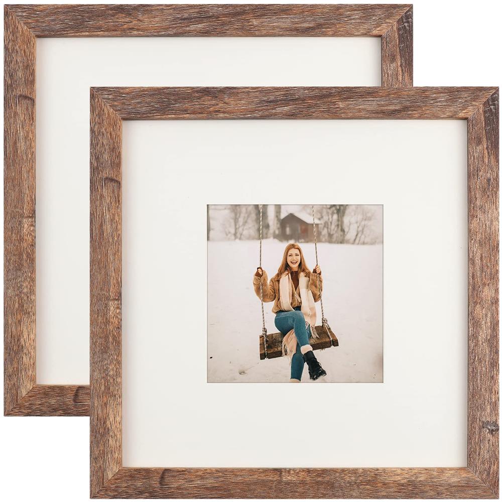 Set Di 2 Cornici Portafoto Rustiche In Legno MDF, 20x20 Cm, Quadrate, Per Parete O Tavolo, Decorazione Country