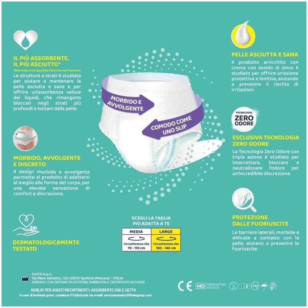 Pannolone per Incontinenza Lines Specialist Derma Pants Maxi l 10 Pezzi - Foto 2