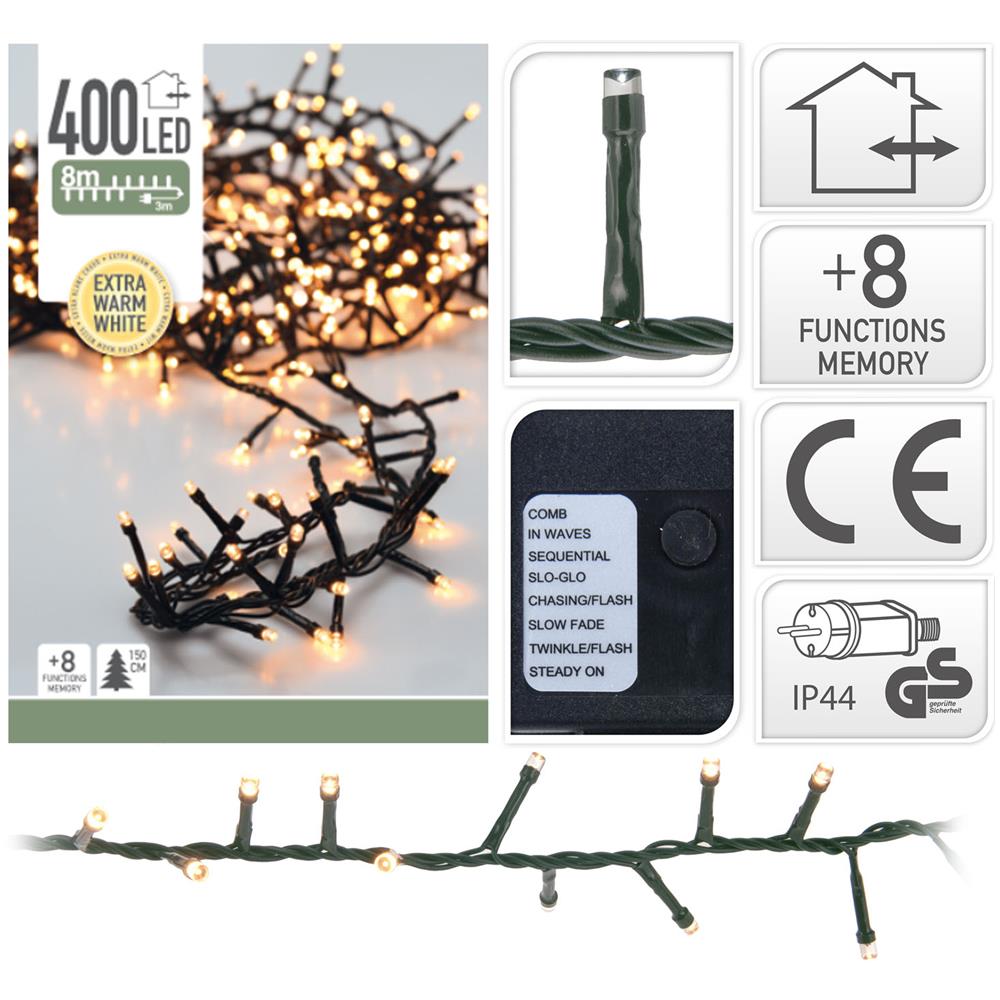 Luci Di Natale 400 Led Bianco Caldo 8 Giochi Di Luce Esterno Albero Interno - Foto 1