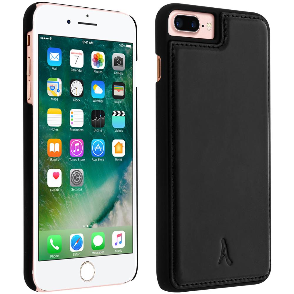 Cover Iphone 8+, 7+, 6+, 6s+ Protezione Rigida Pelle Vera Nero - Foto 1