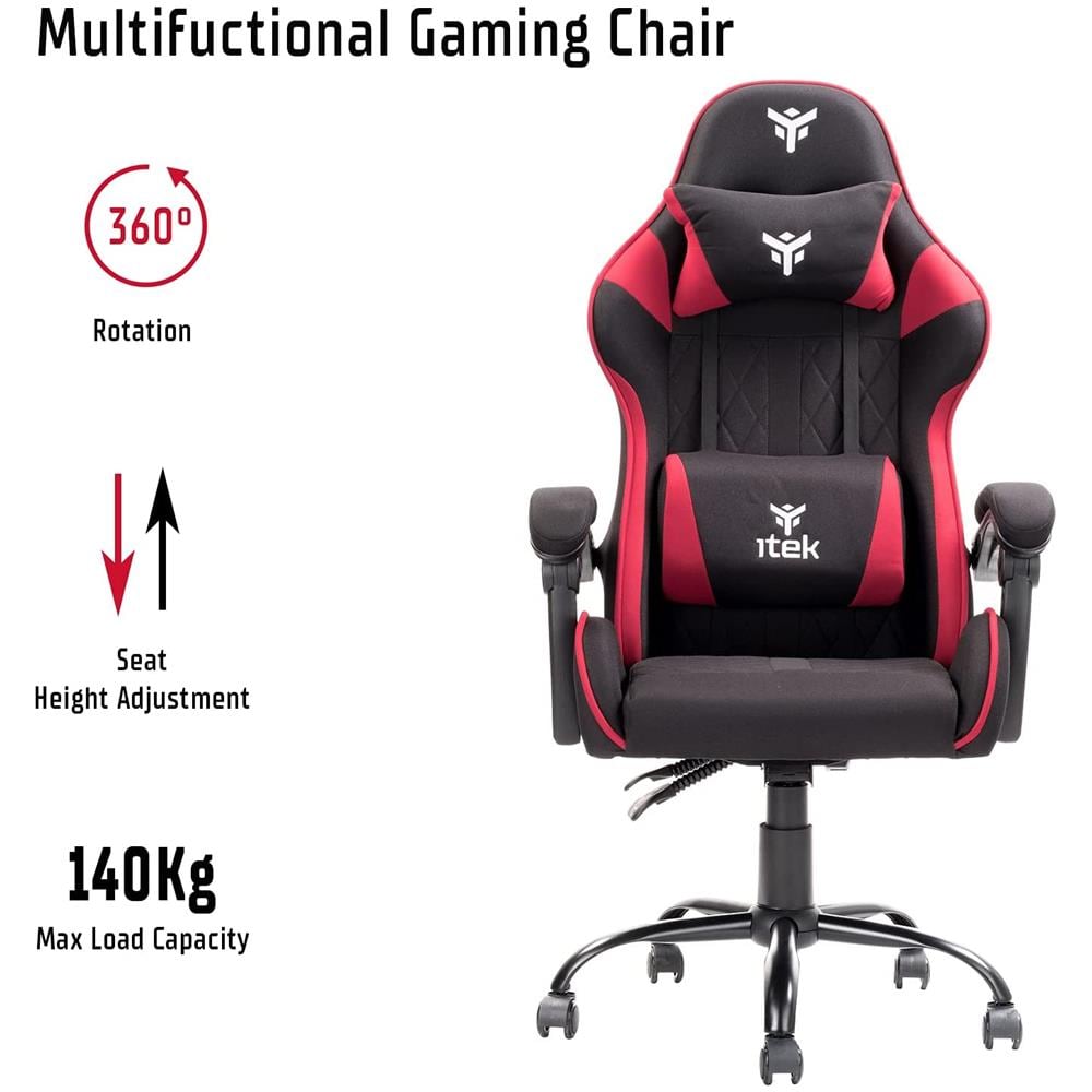 Gaming Chair RHOMBUS FF10 - Tessuto, Doppio Cuscino, Schienale Reclinabile, Nero Rosso - Foto 5