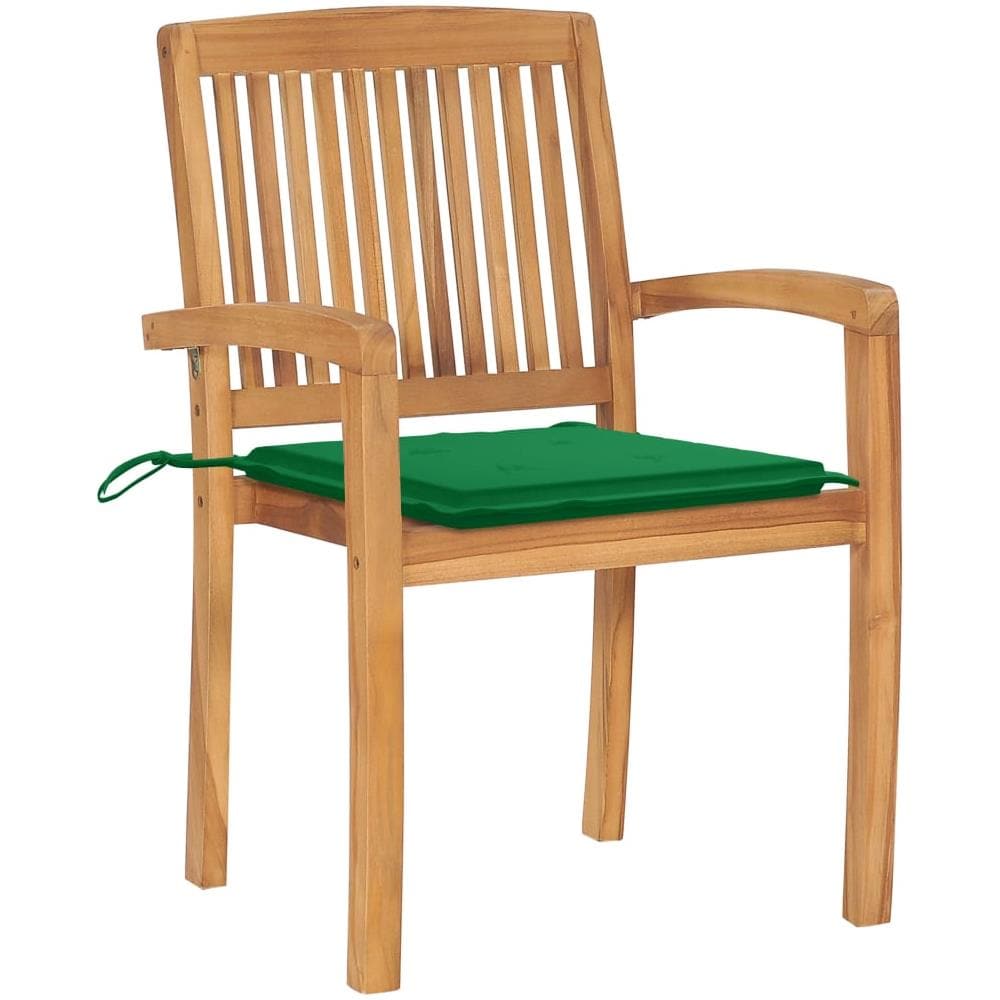 Sedie Da Giardino 2 Pz Con Cuscini Verdi Massello Di Teak - Foto 2