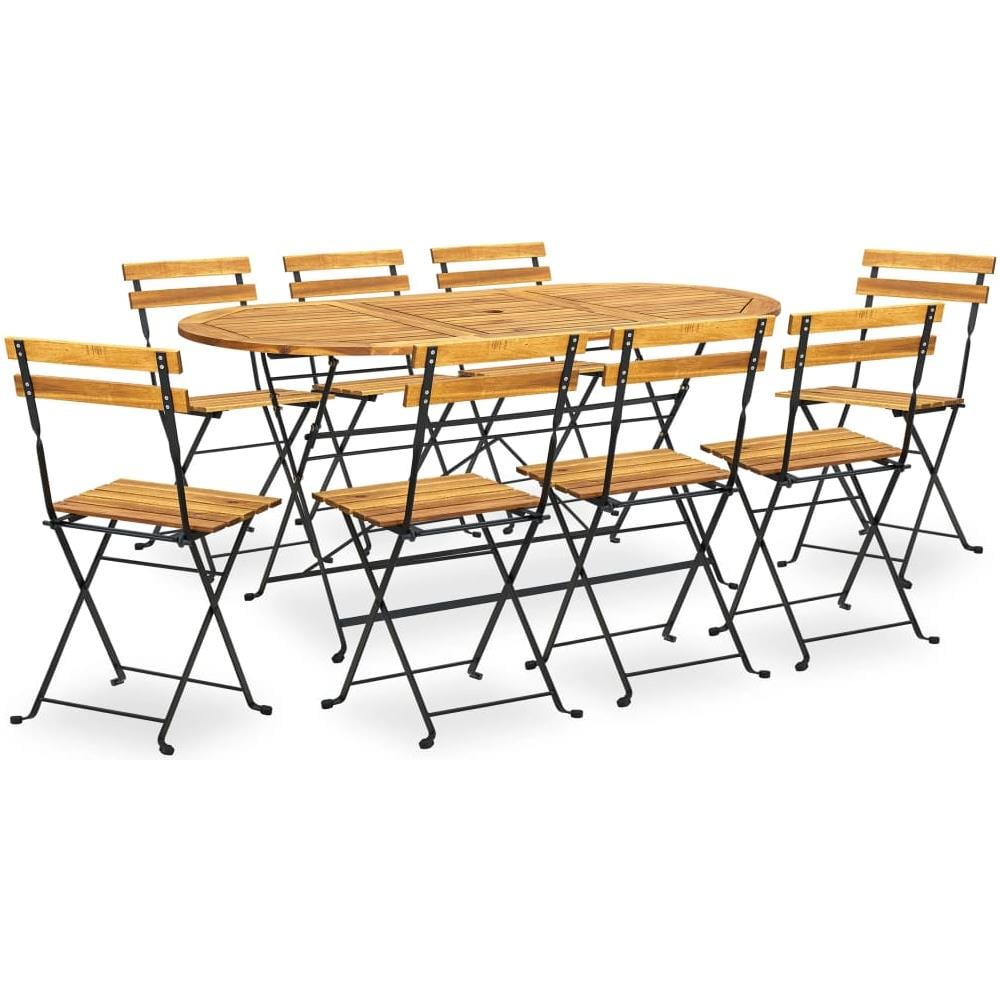 Set Da Pranzo Pieghevole Per Giardino 9pz In Massello Di Acacia - Foto 1