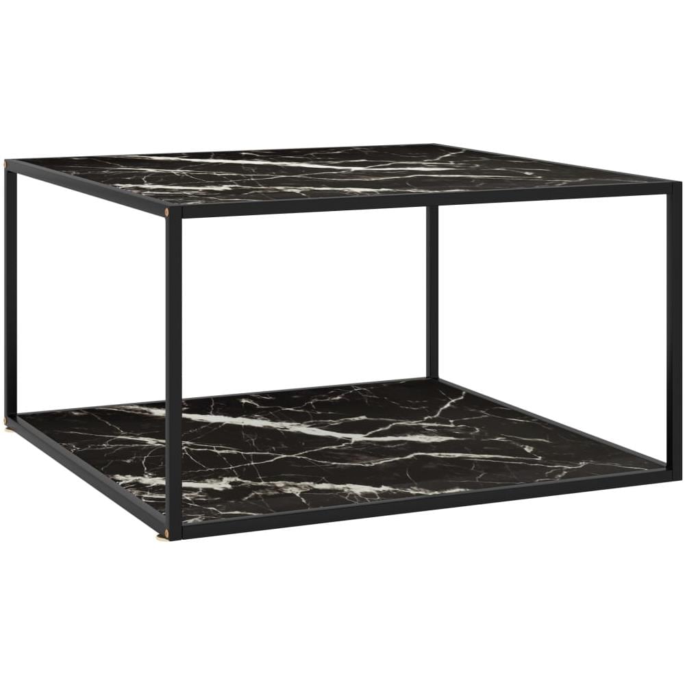 Tavolino Da T Nero Con Vetro Nero Marmorizzato 90x90x50 Cm - Foto 1