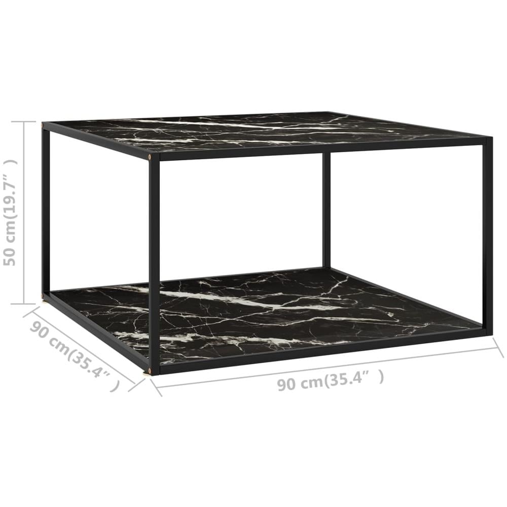 Tavolino Da T Nero Con Vetro Nero Marmorizzato 90x90x50 Cm - Foto 5