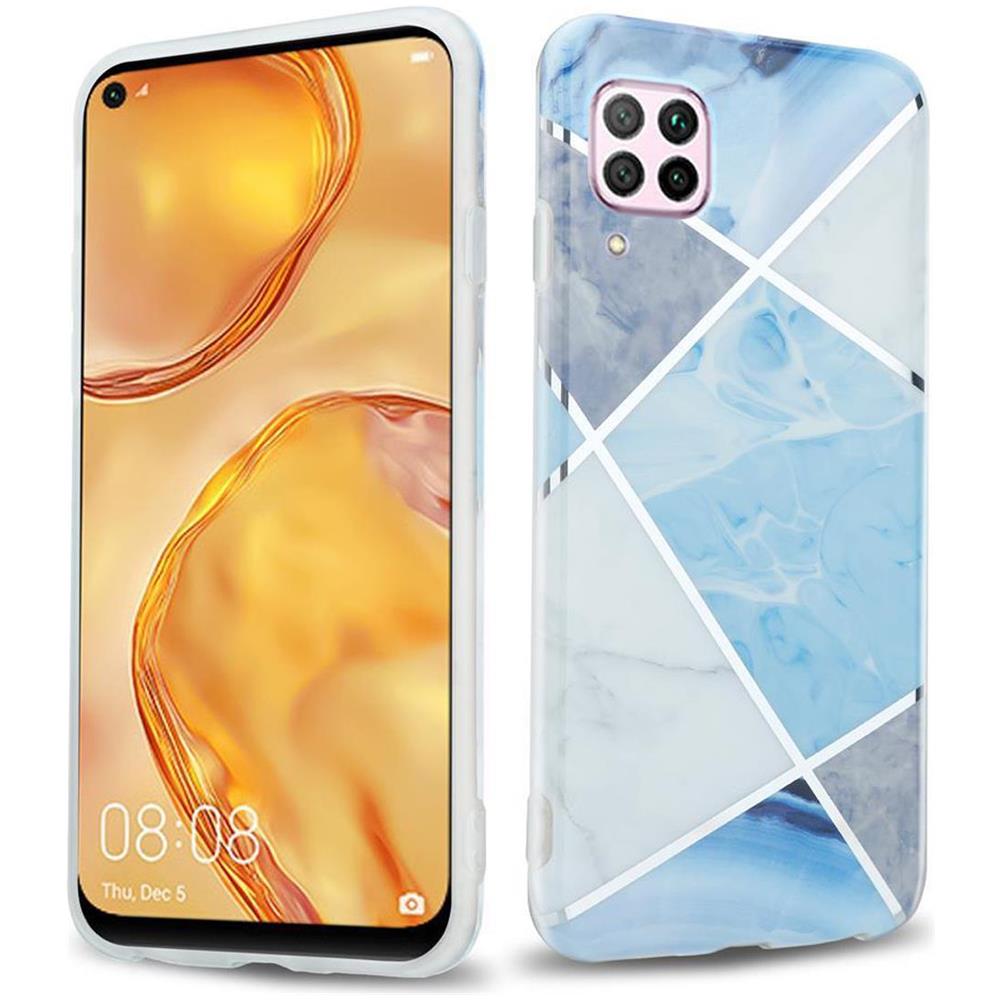 Custodia Compatibile Con Huawei P40 Lite In Marmo Grigio Bianco Blu No. 2 - Coperchio Protettivo In Silicone Tpu Con Motivo A Mosaico - Foto 1