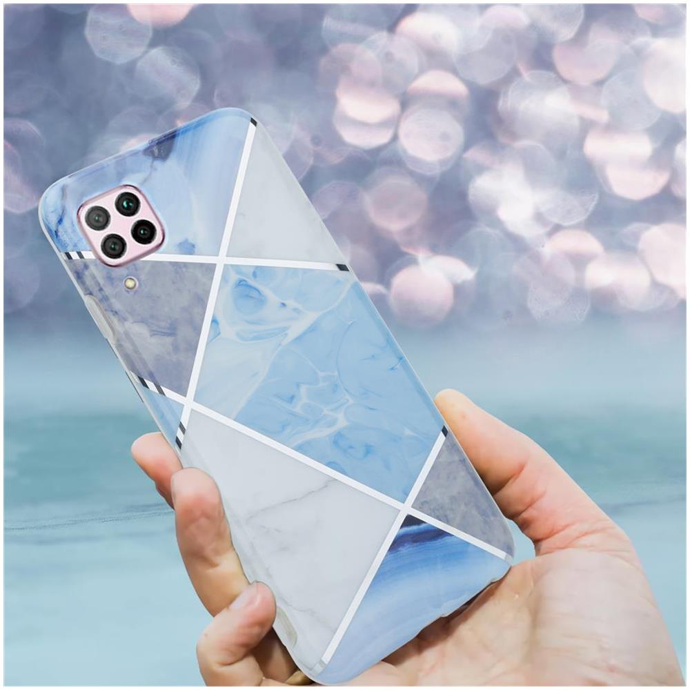 Custodia Compatibile Con Huawei P40 Lite In Marmo Grigio Bianco Blu No. 2 - Coperchio Protettivo In Silicone Tpu Con Motivo A Mosaico - Foto 8