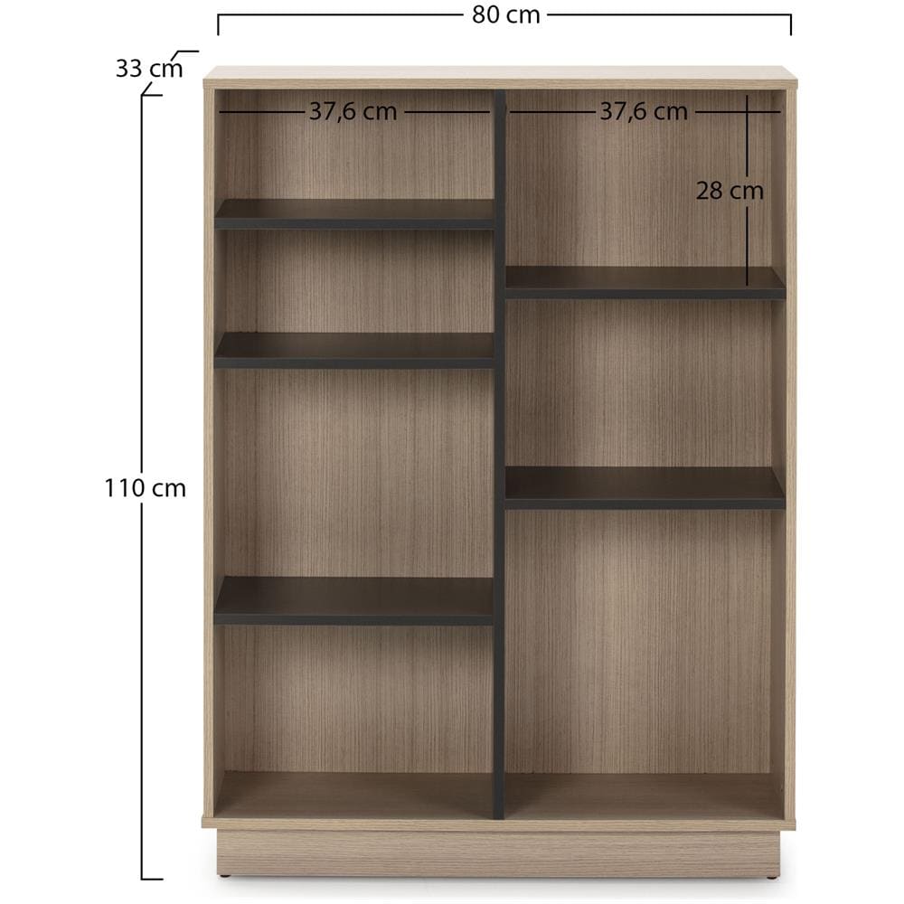 Libreria Scaffale Vigo 110x80 Cm, Scaffale Ufficio, Rovere E Grigio, 80 Cm (larghezza) 33 Cm (profondità) 110 Cm (altezza) - Foto 3