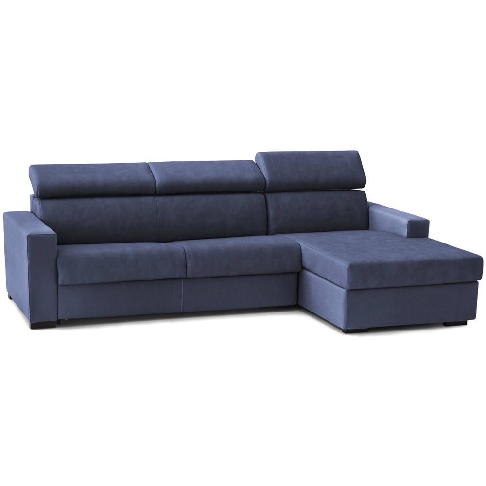 Divano Fisso Viviana, Divano Ad Angolo, 100% Made In Italy, Sofà Soggiorno Con Chaise Longue, In Tessuto Imbottito - Penisola Contenitore Sinistra, Con Braccioli Standard, Cm 280x95h85, Blu - Foto 2