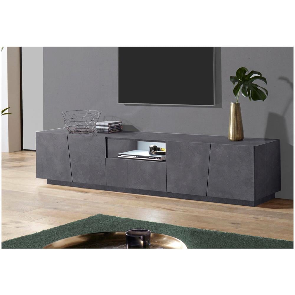 Mobile Porta Tv Azzurras, Credenza Bassa Da Soggiorno, Base Porta Televisione, 100% Made In Italy, Cm 220x43h46, Ardesia, Con Luce Led - Foto 1
