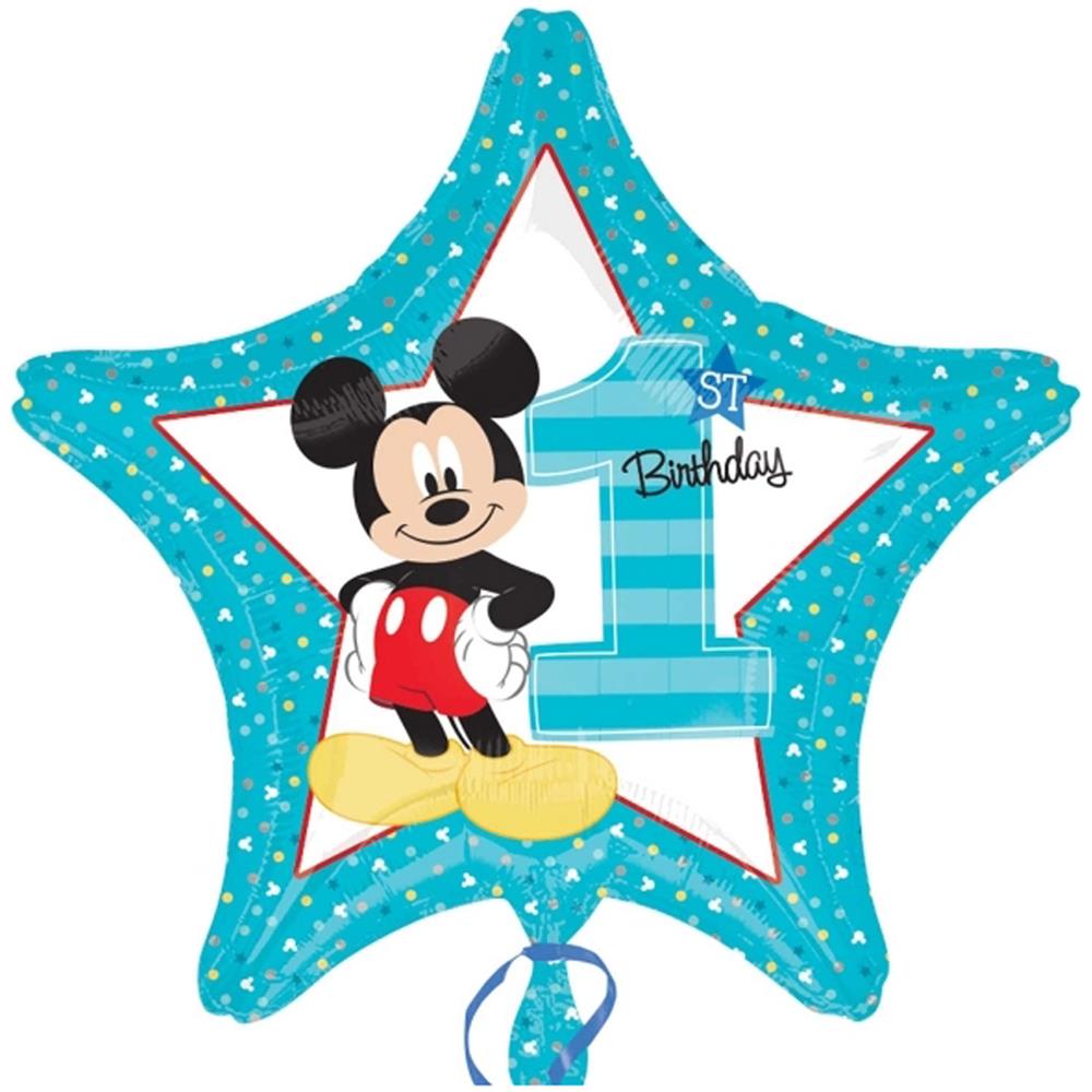 Pallone In Foil Mylar 1° Compleanno Mickey Mouse Topolino - Addobbo Decorazione Feste, Party, Compleanno, Feste Bambini - Gonfiabile Ad Elio (fornito Sgonfio)  - Foto 2