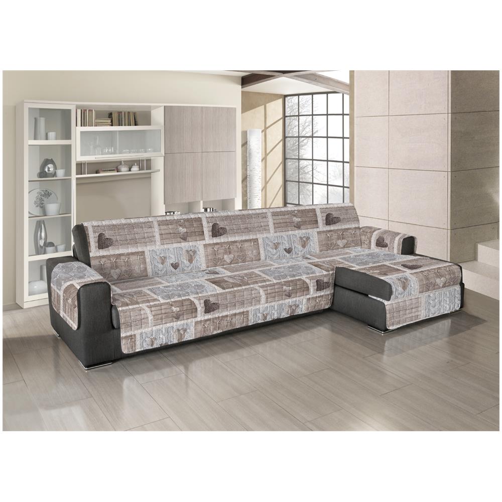Copridivano Trapuntato Per Divani Con Penisola Disegno Shabby Love 280-285 Cm Beige - Foto 8