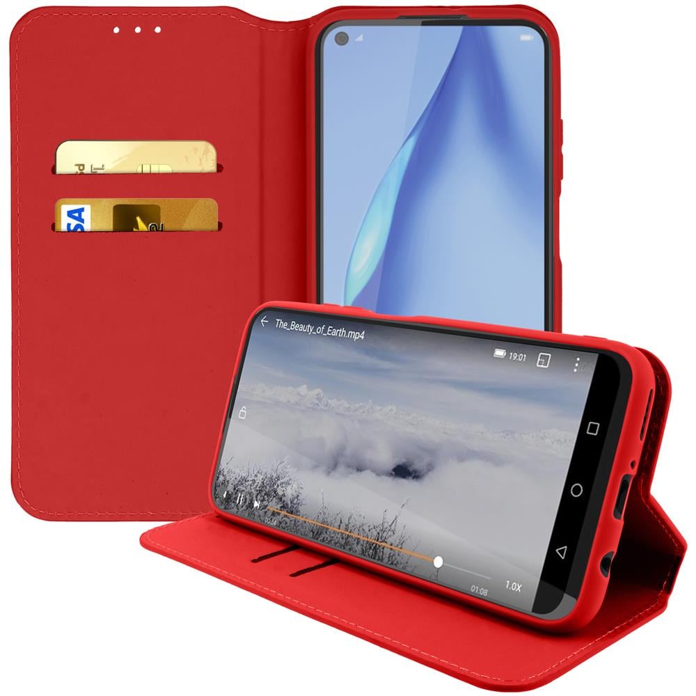 Custodia Huawei P40 Lite Portacarte Funzione Supporto Similpelle Liscia Rosso - Foto 2
