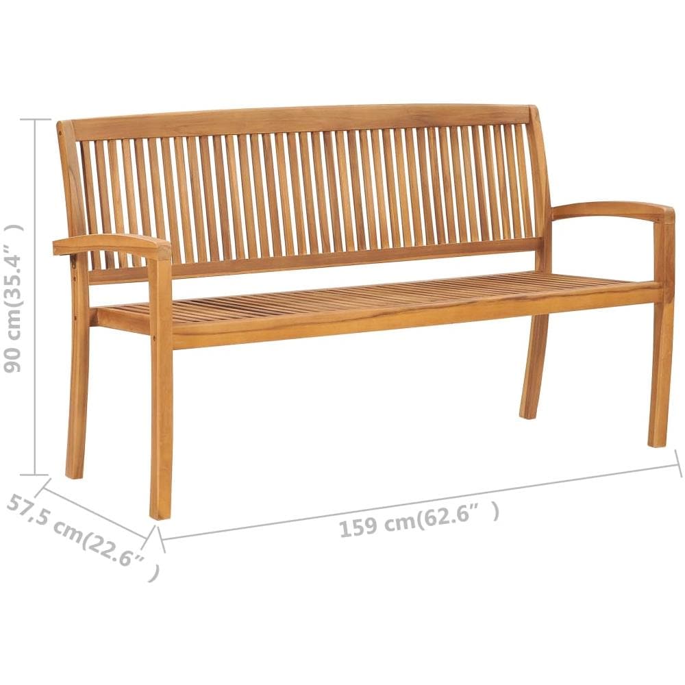 Panchina Giardino Impilabile 3 Posti 159 cm Legno Massello Teak - Foto 1