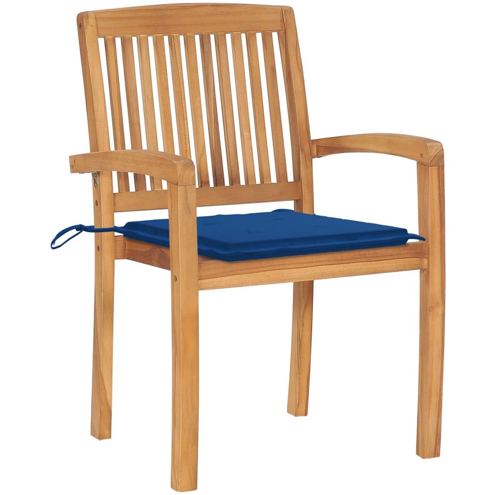 Sedie Da Giardino 2 Pz Con Cuscini Blu Massello Di Teak - Foto 2