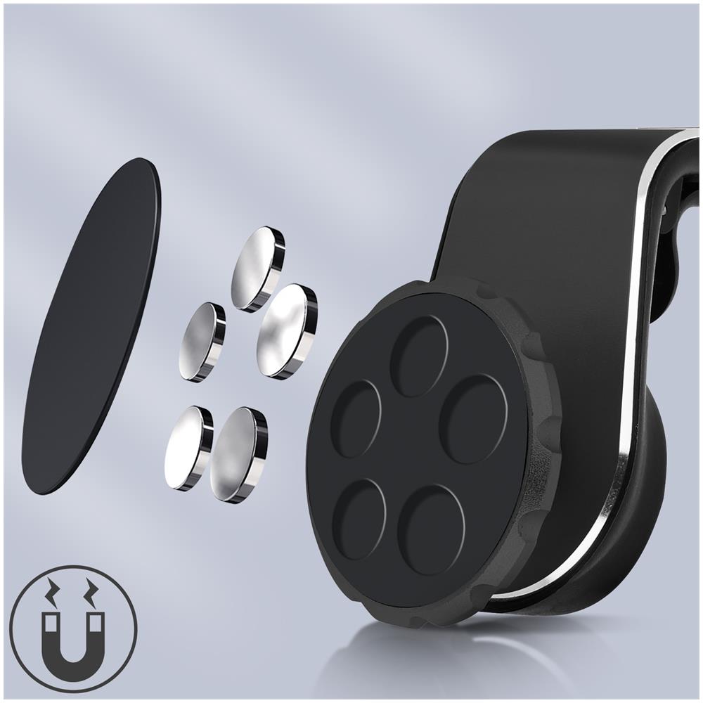 Supporto Auto Smartphone Sistema Magnetico Fissaggio Griglia Aerazione - Nero - Foto 2