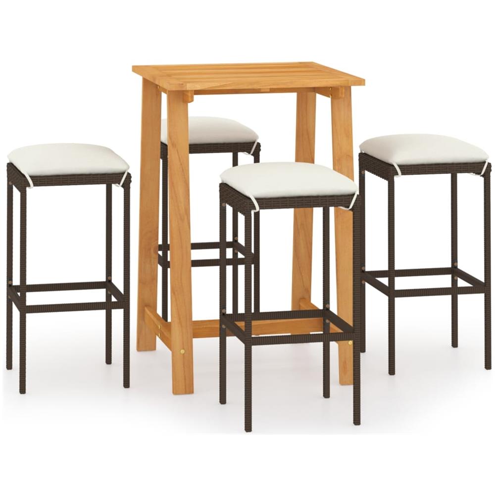 Set Bar da Giardino 5 pz con Cuscini Marrone - Foto 1