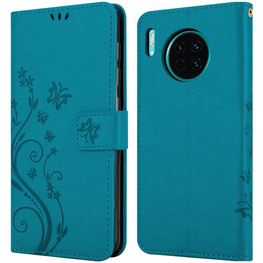 Custodia Compatibile Con Huawei Mate 30 In Blu Fiore - Coperchio Protettivo In Design Floreale Con Chiusura Magnetica, Funzione Stand E Slot Per Carte - Foto 8