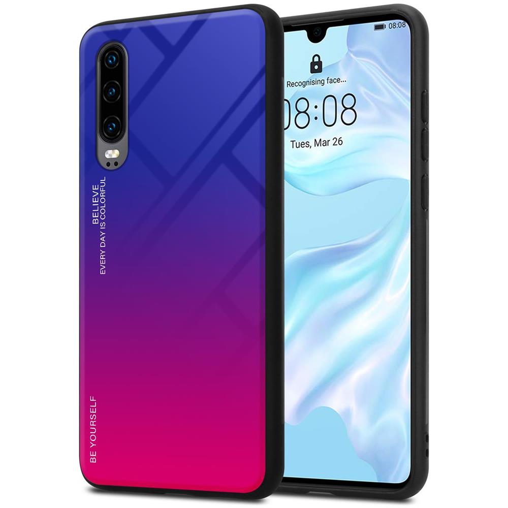 Custodia Compatibile Con Huawei P30 In Viola - Rosso - Coperchio Protettivo Bicolore In Vetro Temperato E Silicone Tpu - Foto 1