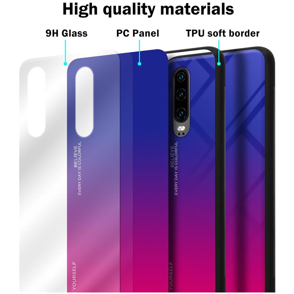 Custodia Compatibile Con Huawei P30 In Viola - Rosso - Coperchio Protettivo Bicolore In Vetro Temperato E Silicone Tpu - Foto 7