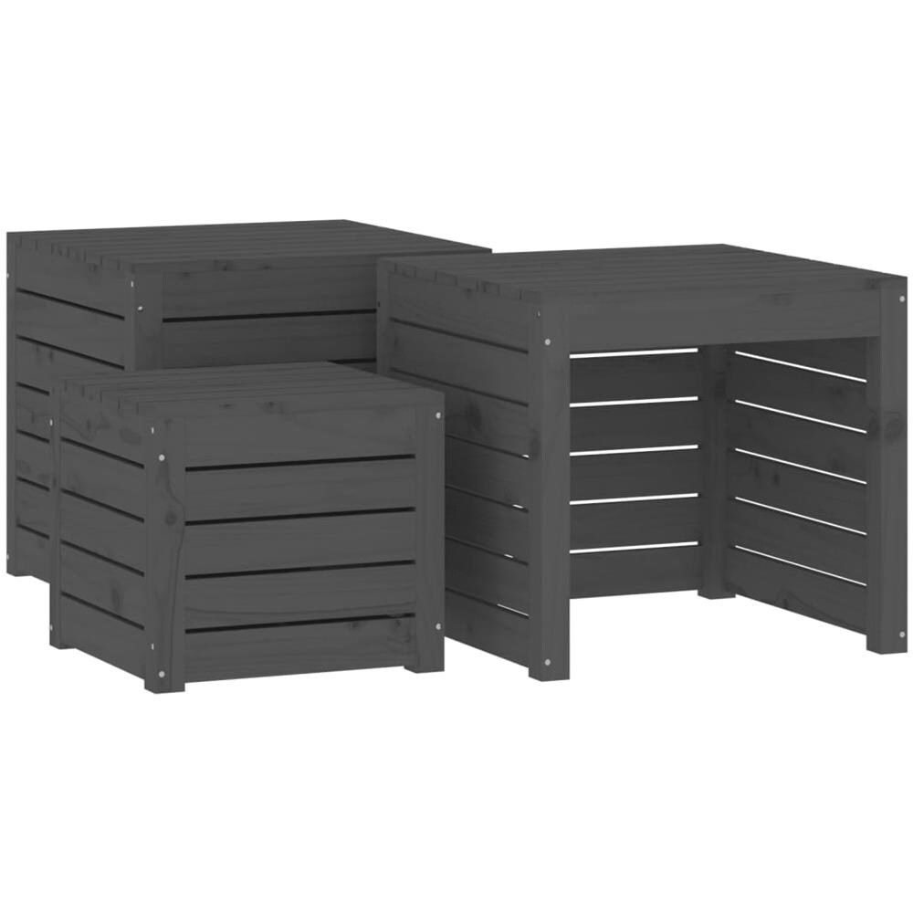 Set Cassette Da Giardino 3 Pz Grigio In Legno Massello Di Pino - Foto 2