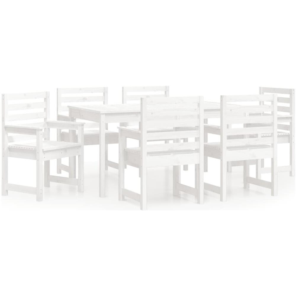 Set Da Pranzo Per Giardino 7pz Bianco In Legno Massello Di Pino - Foto 2