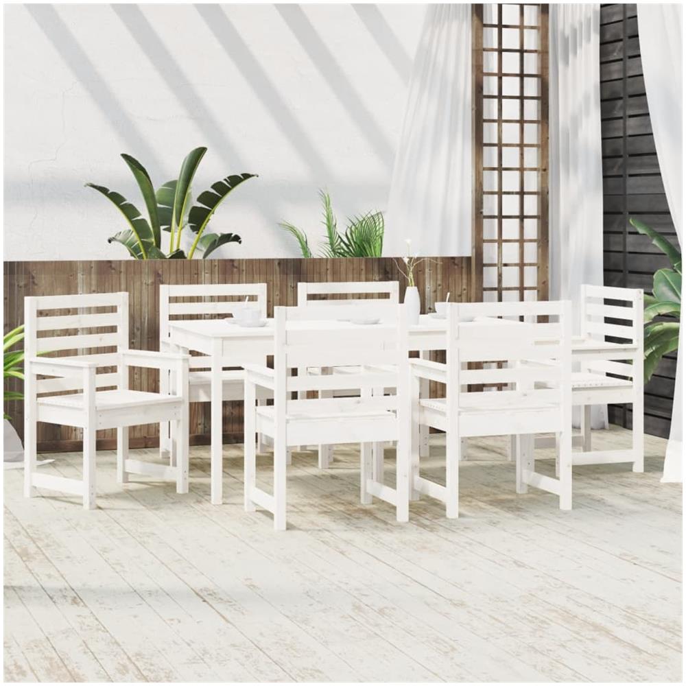 Set Da Pranzo Per Giardino 7pz Bianco In Legno Massello Di Pino - Foto 3