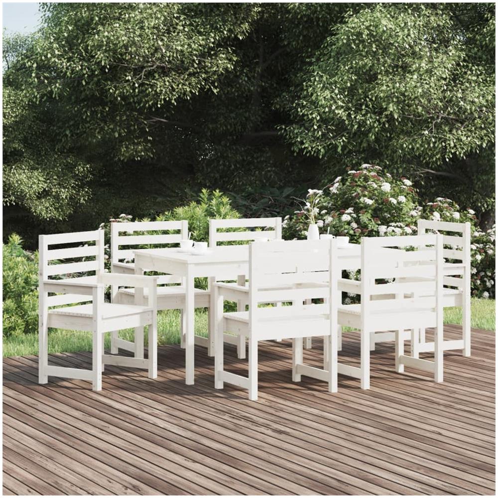 Set Da Pranzo Per Giardino 7pz Bianco In Legno Massello Di Pino - Foto 1