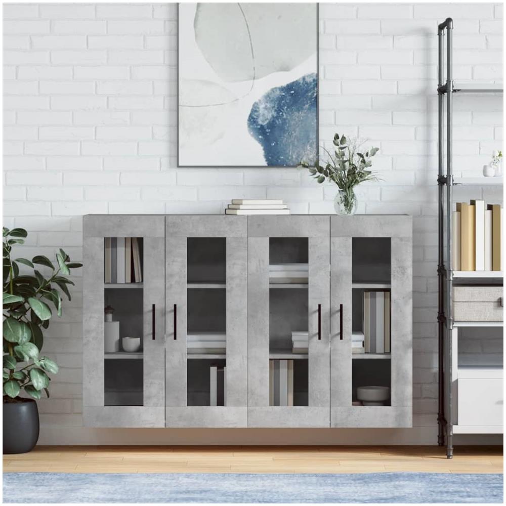 Armadietti A Parete 2 Pz Grigio Cemento In Legno Multistrato - Foto 1